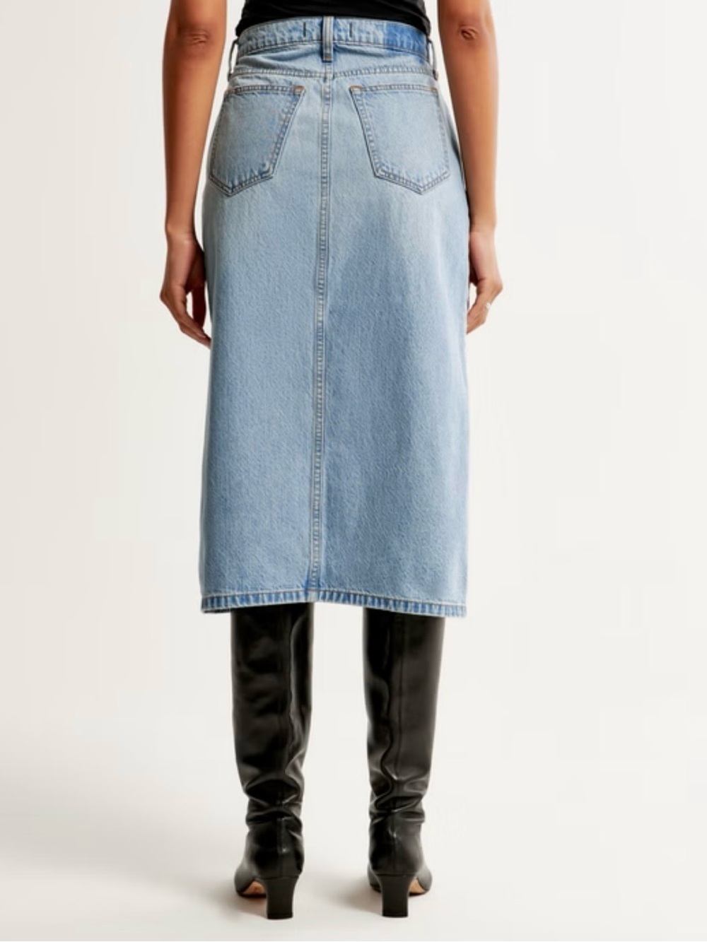 Abercrombie & Fitch High Rise Midi Skirt in Light Wash With Front Slit Size 2P - Picture 2 of 10